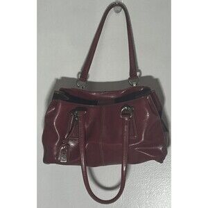 Y2K Liz Claiborne NYC Satchel Handbag Purse Red Maroon Top Handle 5 compartment